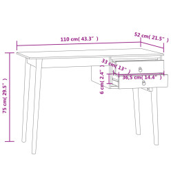 Bureau avec 2 tiroirs 110x52x75 cm Bois de teck solide