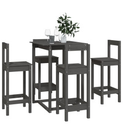 Ensemble de bar 5 pcs Gris Bois de pin massif