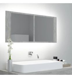 Armoire de salle de bain à miroir LED Gris béton Acrylique