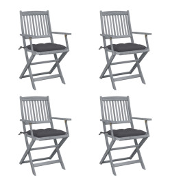 Chaises pliables d'extérieur 4 pcs avec coussins Bois d'acacia