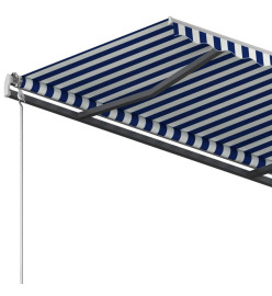 Auvent manuel rétractable avec poteaux 3,5x2,5 m Bleu et blanc