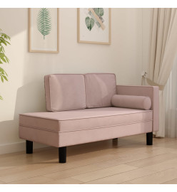 Chaise longue avec coussins et traversin rose velours