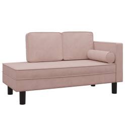 Chaise longue avec coussins et traversin rose velours