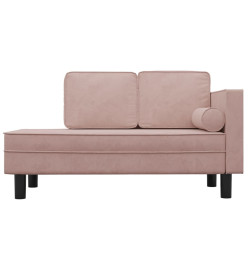 Chaise longue avec coussins et traversin rose velours