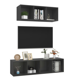 Ensemble de meuble TV 2 pcs Gris Aggloméré