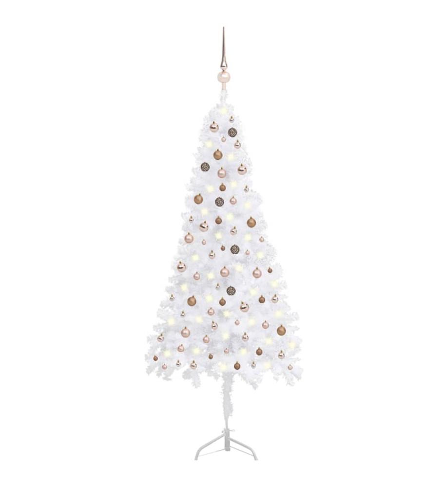 Arbre de Noël artificiel d'angle LED et boules Blanc 240 cm PVC