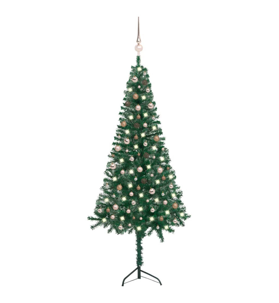 Arbre de Noël artificiel d'angle LED et boules Vert 240 cm PVC