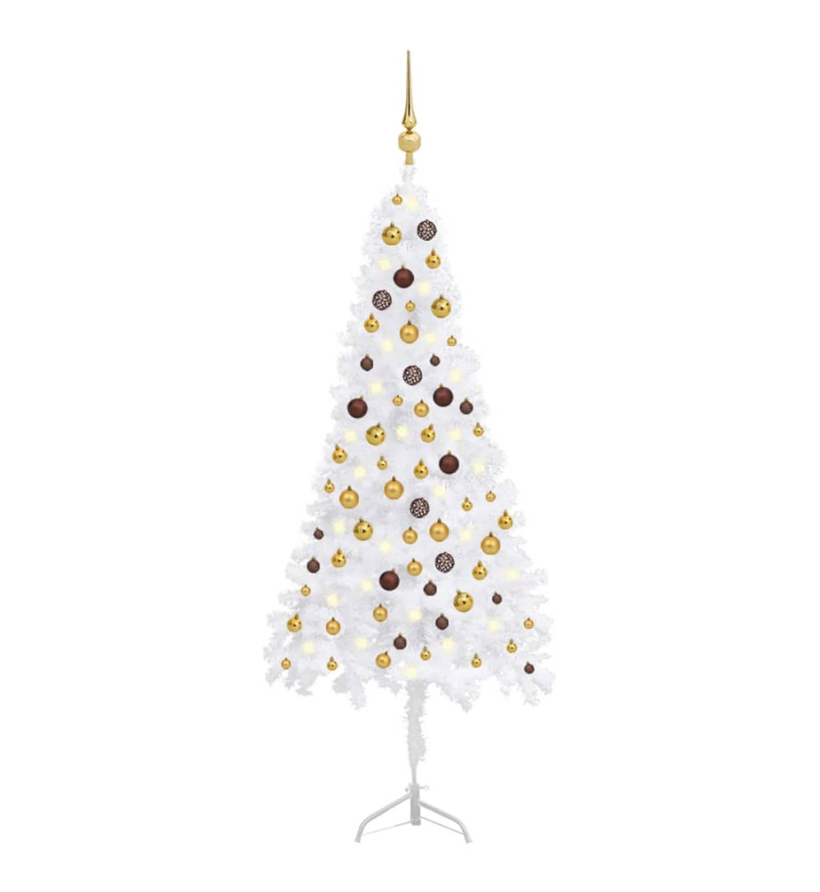 Arbre de Noël artificiel LED et boules Blanc 180 cm PVC