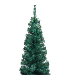 Sapin de Noël artificiel mince et LED et boules Vert 180 cm