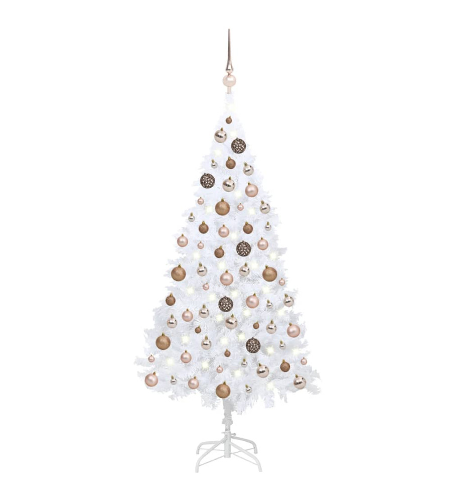 Arbre de Noël artificiel avec LED et boules Blanc 180 cm PVC