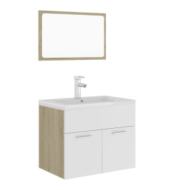 Ensemble de meubles de bain Blanc et chêne sonoma Aggloméré