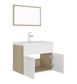 Ensemble de meubles de bain Blanc et chêne sonoma Aggloméré