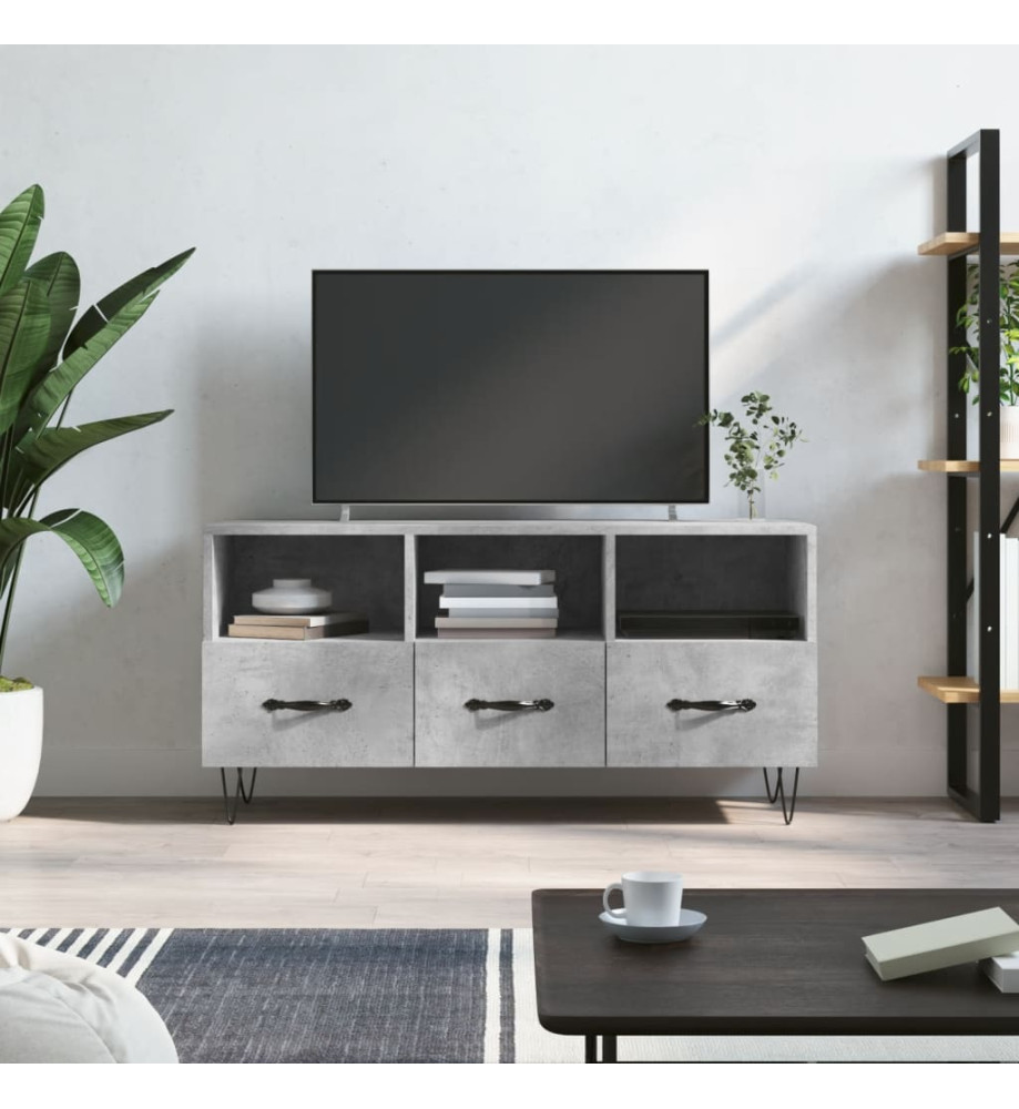 Meuble TV gris béton 102x36x50 cm bois d'ingénierie