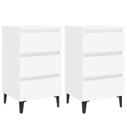 Tables de chevet avec pieds en métal 2 pcs Blanc 40x35x69 cm