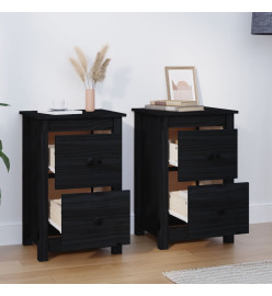 Tables de chevet 2 pcs Noir 40x35x61,5 cm Bois de pin massif