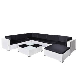 Salon de jardin 8 pcs avec coussins Résine tressée Blanc