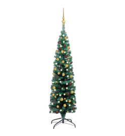 Sapin de Noël artificiel mince pré-éclairé et boules vert 120cm