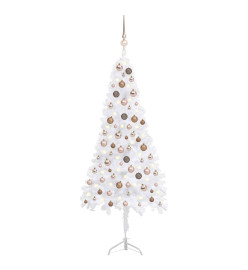 Arbre de Noël artificiel d'angle LED et boules Blanc 150 cm PVC