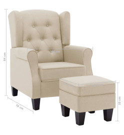 Fauteuil avec repose-pied Crème Tissu