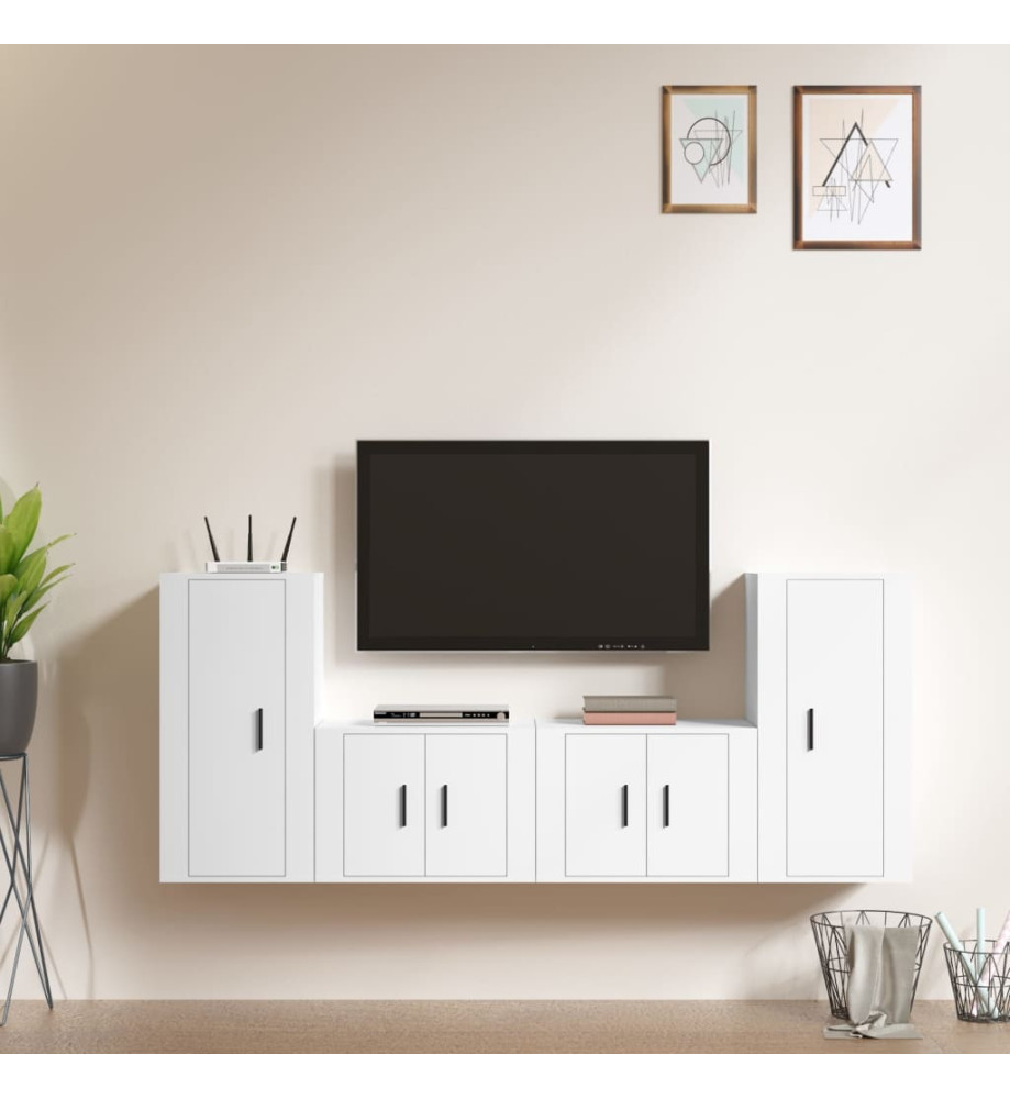 Ensemble de meubles TV 4 pcs Blanc Bois d'ingénierie