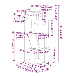Arbre à chat avec griffoirs en sisal crème 143 cm