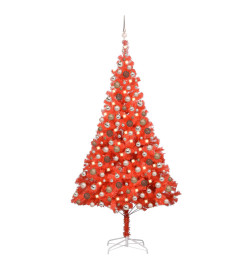 Arbre de Noël artificiel pré-éclairé et boules rouge 210 cm PVC