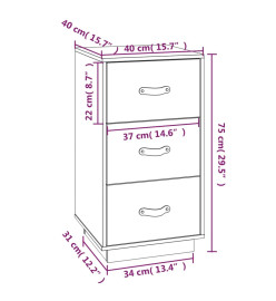 Tables de chevet 2 pcs Gris 40x40x75 cm Bois de pin massif