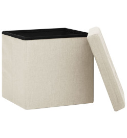 Tabouret de rangement pliable Blanc crème Faux lin