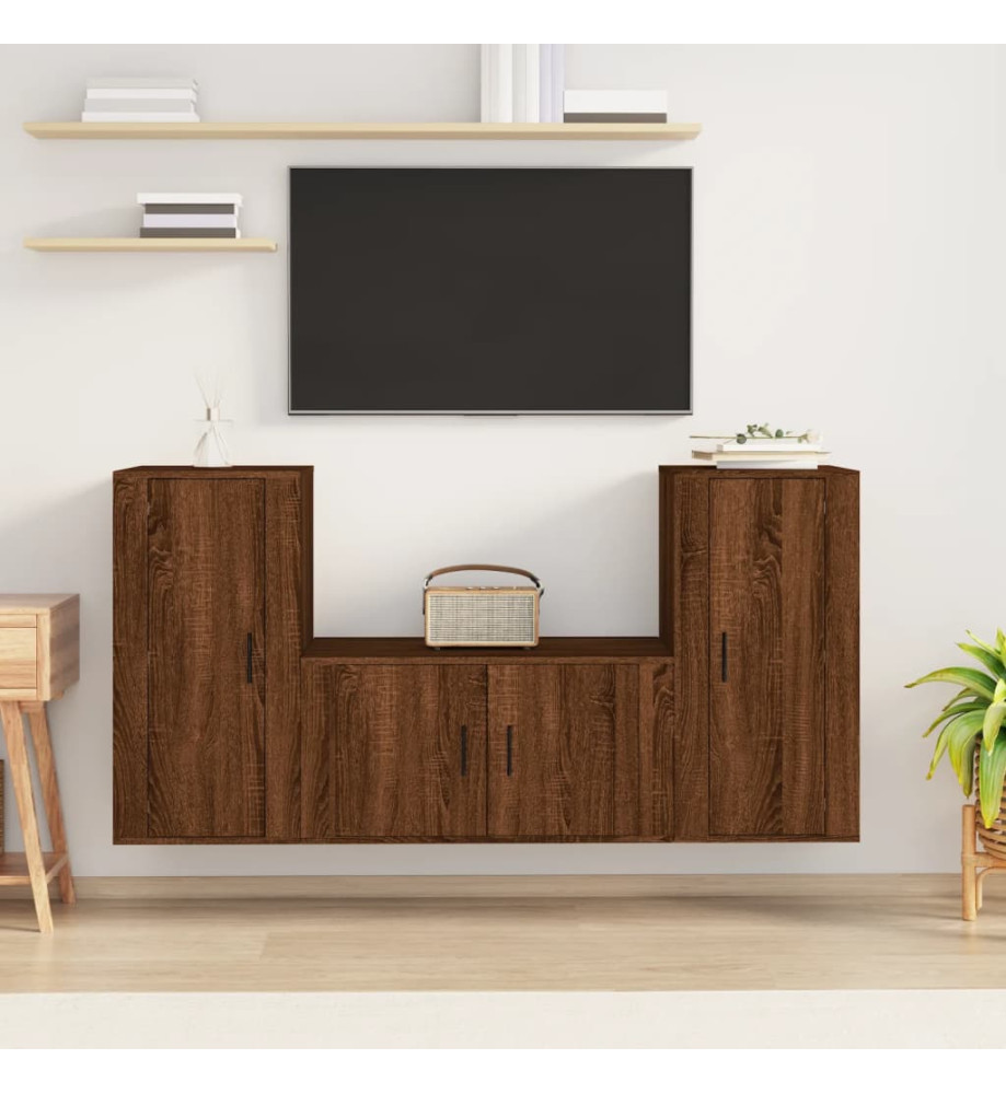 Ensemble de meubles TV 3 pcs Chêne marron Bois d'ingénierie