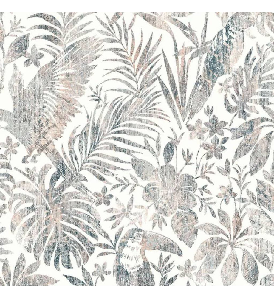 DUTCH WALLCOVERINGS Papier peint Feuilles et toucan Beige