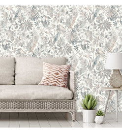 DUTCH WALLCOVERINGS Papier peint Feuilles et toucan Beige