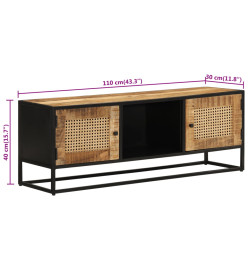 Meuble TV 110x30x40 cm bois massif de manguier brut et fer