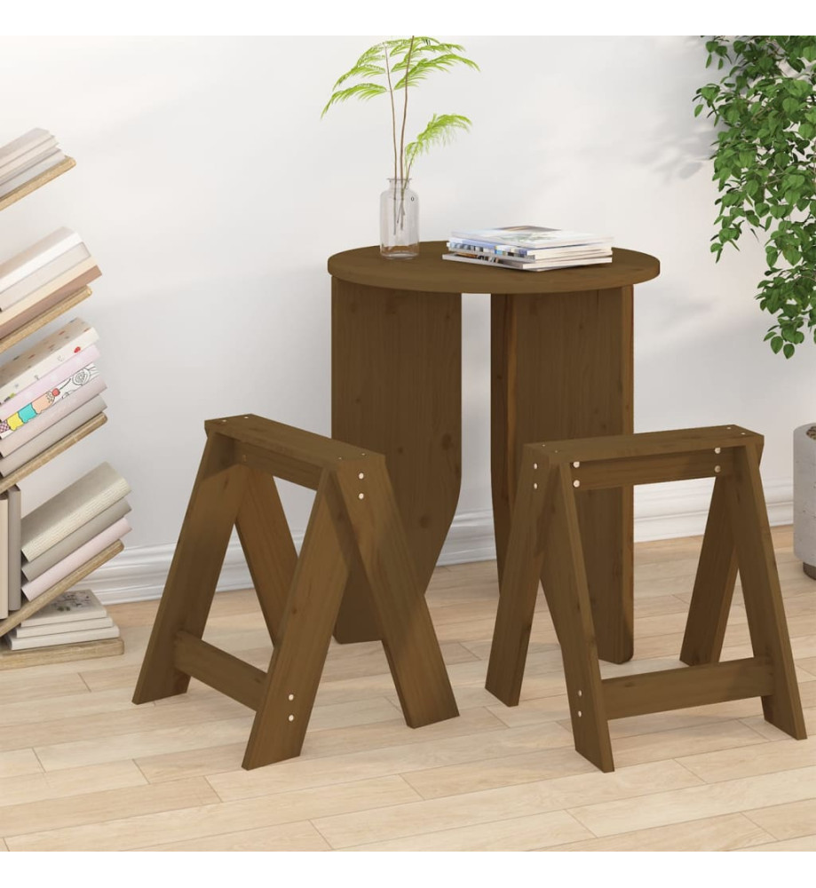 Tabourets lot de 2 marron miel 40x40x45 cm bois massif de pin