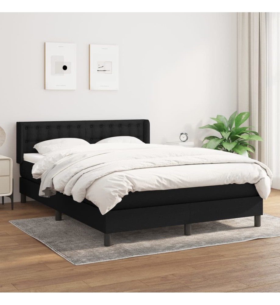 Lit à sommier tapissier avec matelas Noir 140x200 cm Tissu Lit à sommier tapissier avec matelas Noir 140x200 cm Tissu