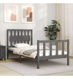 Cadre de lit avec tête de lit gris simple bois massif