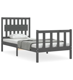 Cadre de lit avec tête de lit gris simple bois massif