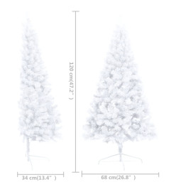 Demi-arbre de Noël artificiel pré-éclairé et boules blanc 120cm