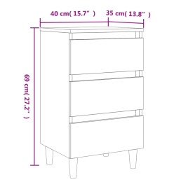 Tables de chevet avec pieds en bois 2 pcs Gris béton 40x35x69cm