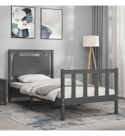 Cadre de lit avec tête de lit gris 90x190 cm bois massif