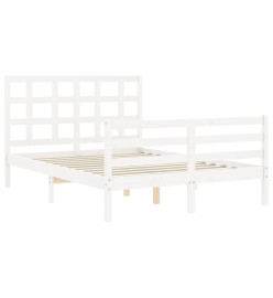 Cadre de lit avec tête de lit blanc 120x200 cm bois massif