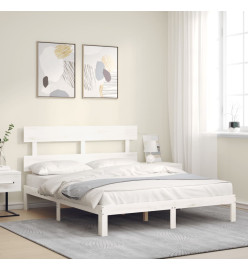 Cadre de lit avec tête de lit blanc King Size bois massif