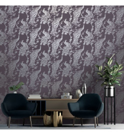 DUTCH WALLCOVERINGS Papier peint Paon Violet et argenté