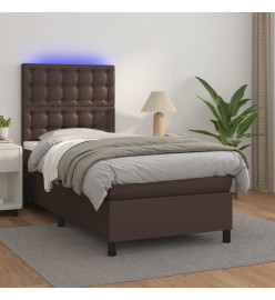 Sommier tapissier et matelas et LED Marron 80x200 cm Similicuir