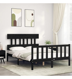 Cadre de lit avec tête de lit noir 140x190 cm bois massif