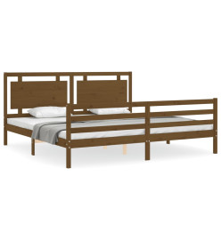 Cadre de lit et tête de lit marron miel Super King bois massif