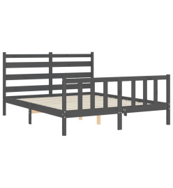 Cadre de lit avec tête de lit gris King Size bois massif
