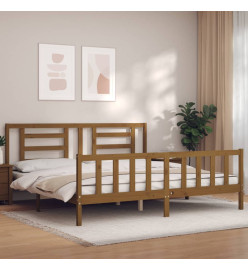 Cadre de lit avec tête de lit marron miel 200x200cm bois massif