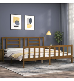 Cadre de lit avec tête de lit marron miel 200x200cm bois massif