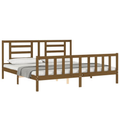 Cadre de lit avec tête de lit marron miel 200x200cm bois massif