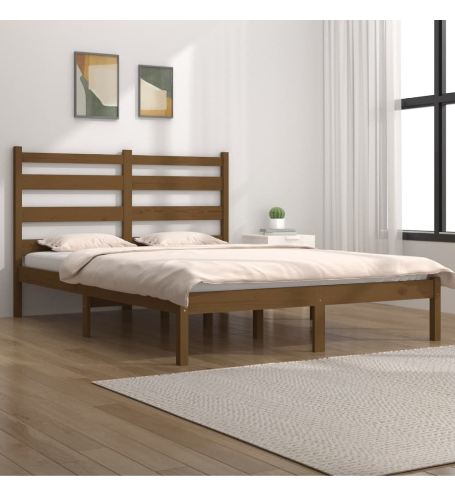 Cadre de lit Marron miel Bois massif 120x190 cm Petit Double Cadre de lit Marron miel Bois massif 120x190 cm Petit Double
